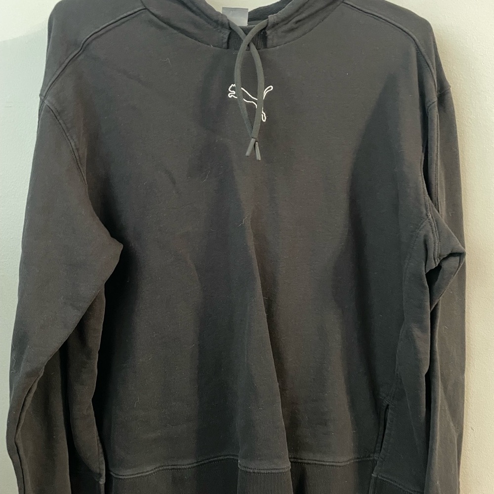 Puma Black Pullover Hoodie with Small White PUMA Cat Logo